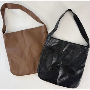 2 Bucket Slouchy Purses Handbags Brown Black Basic Classic Tote